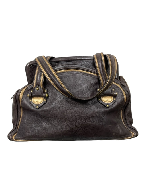 Zac Posen Brown & Gold Leather Zip Close Two Straps Metallic Detail Bag Brown & Gold / Medium