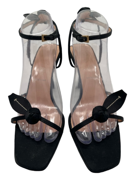 Prada Shoe Size 40 Black Satin open toe Rosette Ankle Strap Kitten Heel Heels Black / 40