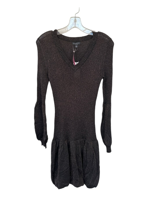 Current Air Size S Bronze & Black Rayon Blend Long Balloon Sleeve Metallic Dress Bronze & Black / S