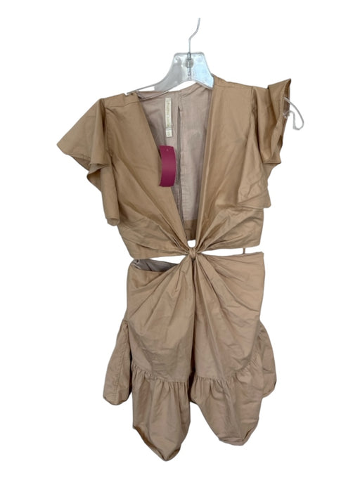 Charina Sarte Size XS Khaki Cotton Flutter Sleeves Cut Outs Back Zip Dress Khaki / XS