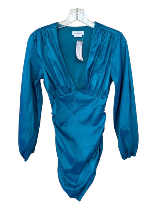 Lovers + Friends Size XS Teal Polyester Blend Long Balloon Sleeve V Neck Dress Teal / XS