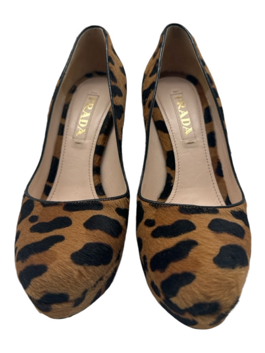 Prada Shoe Size 38.5 Brown & Black Cowhide Animal Print Platform Pumps Brown & Black / 38.5