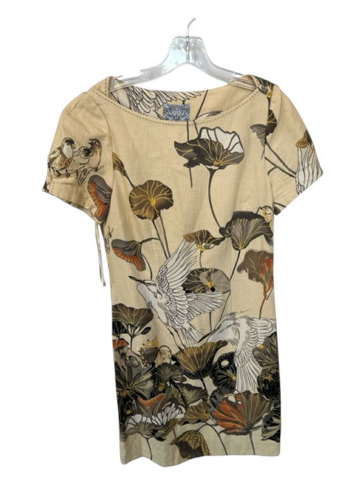 Floreat Size 4 Tan & brown Cotton Cap Sleeve Flowers birds Dress Tan & brown / 4