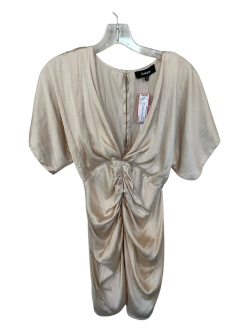 Aakaa Size S Champagne Polyester Short Sleeve Gathered Front V Neck Dress Champagne / S