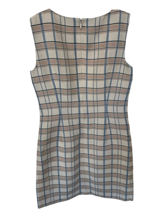 Lafayette 148 Size 4 Taupe & Blue Polyester Blend Sleeveless Grid Dress Taupe & Blue / 4