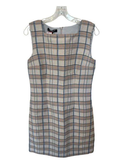 Lafayette 148 Size 4 Taupe & Blue Polyester Blend Sleeveless Grid Dress Taupe & Blue / 4