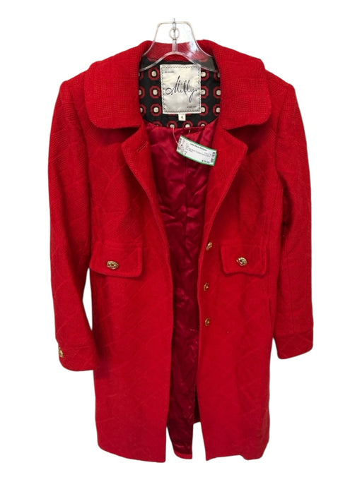 Milly Size 4 Red Wool Blend Textured Snap buttons Long Coat Red / 4