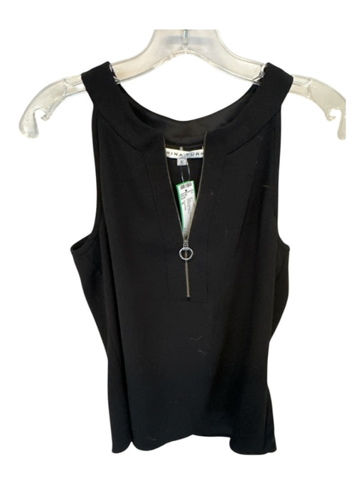 Trina Turk Size S Black & Silver Polyester Sleeveless Front Zip Top Black & Silver / S