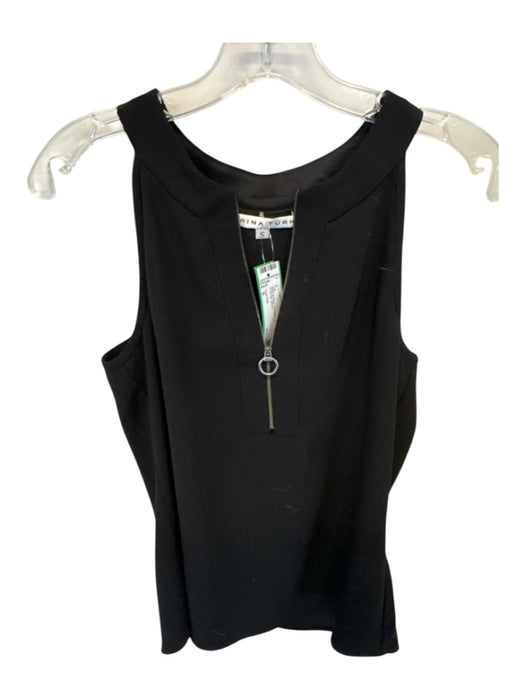 Trina Turk Size S Black & Silver Polyester Sleeveless Front Zip Top Black & Silver / S