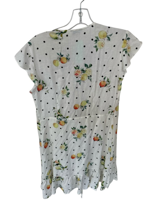 Rails Size XS White & Green Linen & Rayon Short Sleeve Fruit Wrap Dress White & Green / XS