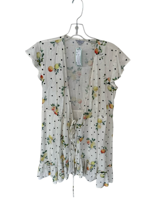Rails Size XS White & Green Linen & Rayon Short Sleeve Fruit Wrap Dress White & Green / XS