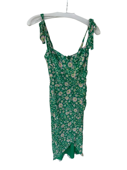 Wayf Size Est XS Green & Pink Polyester Tie Straps Flowers Gathered Side Dress Green & Pink / Est XS