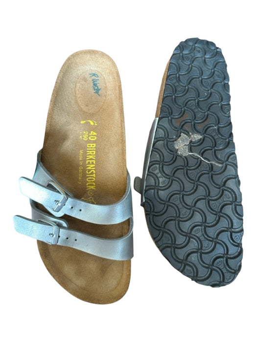Birkenstock Shoe Size 40 Silver & Brown Leather Buckles Cork Sandals Silver & Brown / 40
