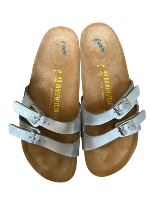 Birkenstock Shoe Size 40 Silver & Brown Leather Buckles Cork Sandals Silver & Brown / 40
