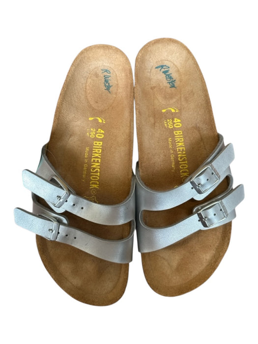 Birkenstock Shoe Size 40 Silver & Brown Leather Buckles Cork Sandals Silver & Brown / 40