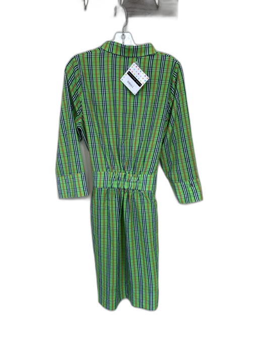 Gretchen Scott Size S Green & Blue Polyester Long Sleeve Plaid Front Tie Dress Green & Blue / S