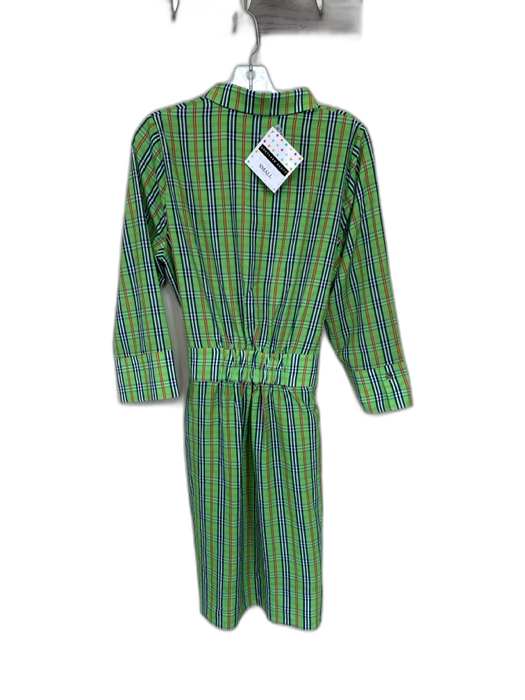Gretchen Scott Size S Green & Blue Polyester Long Sleeve Plaid Front Tie Dress Green & Blue / S
