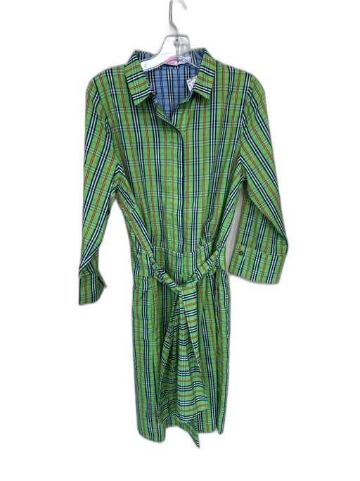 Gretchen Scott Size S Green & Blue Polyester Long Sleeve Plaid Front Tie Dress Green & Blue / S