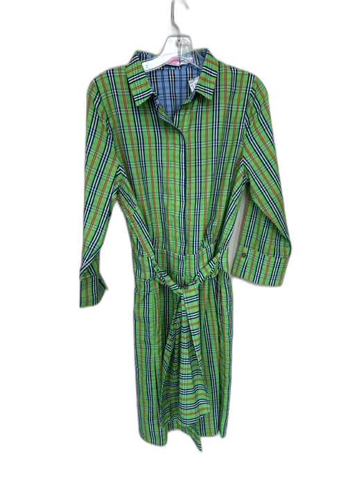 Gretchen Scott Size S Green & Blue Polyester Long Sleeve Plaid Front Tie Dress Green & Blue / S