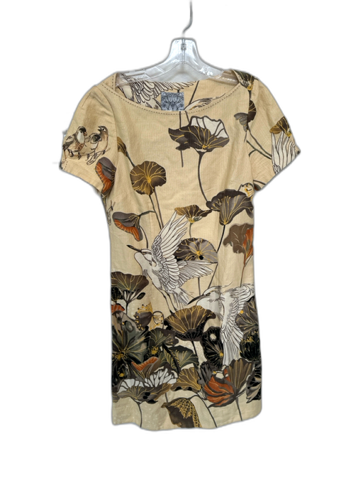 Floreat Size 4 Cream & Brown Cotton Cap Sleeve Birds Flowers Dress Cream & Brown / 4