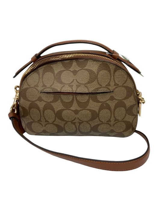 Coach Brown, Tan & Multi Leather Canvas Top Handle Crossbody Zip Close Bag Brown, Tan & Multi / Small