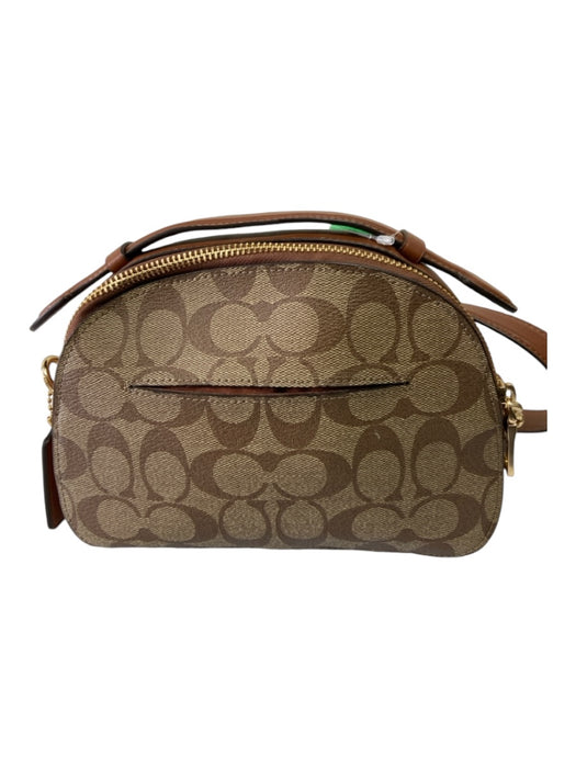 Coach Brown, Tan & Multi Leather Canvas Top Handle Crossbody Zip Close Bag Brown, Tan & Multi / Small