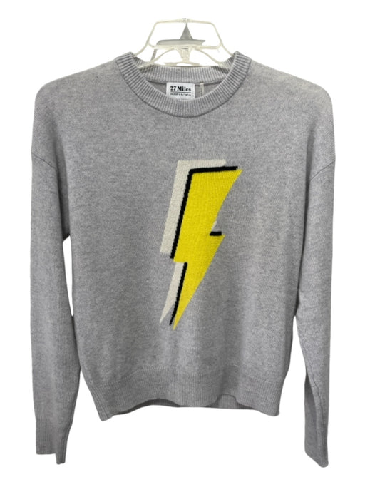 27 Miles Size S Gray & Yellow Cashmere Crew Neck Lightning Bolt Sweater Gray & Yellow / S