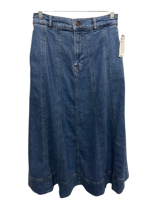 Boden Size 2 Medium Wash Cotton Denim Zip Fly Flare Hem Midi Skirt Medium Wash / 2