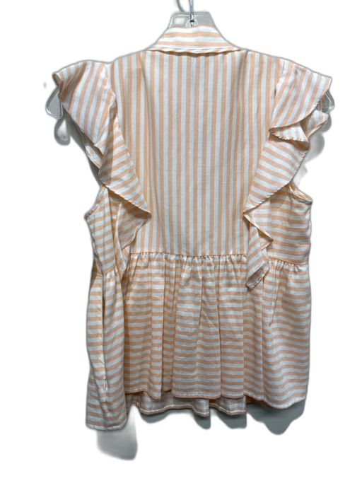 Marie Oliver Size XS White & Pink Silk & Cotton Striped Ruffle Cap Sleeve Top White & Pink / XS