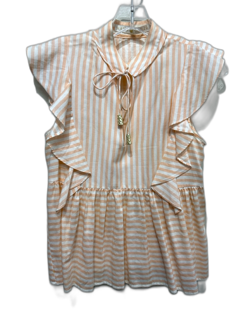 Marie Oliver Size XS White & Pink Silk & Cotton Striped Ruffle Cap Sleeve Top White & Pink / XS