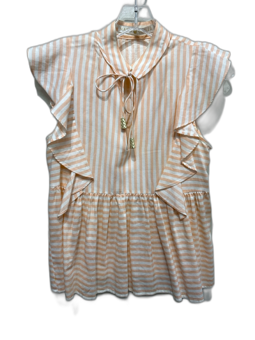 Marie Oliver Size XS White & Pink Silk & Cotton Striped Ruffle Cap Sleeve Top White & Pink / XS