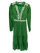 Boden Size 0 Green & White Linen & Cotton Long Sleeve Embroidered V Neck Dress Green & White / 0