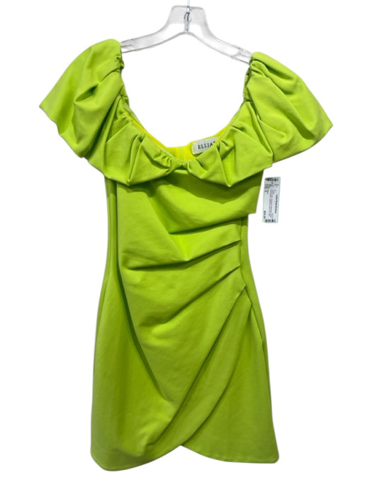 Elliatt Size S Lime Green Viscose & Polyamide Short Puff Sleeve Gathered Dress Lime Green / S