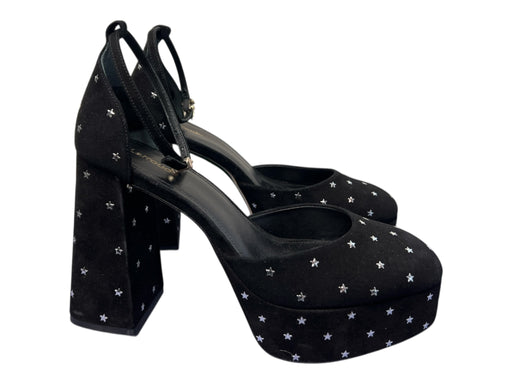 Larroude Shoe Size 10 Black & Silver Suede Ankle Strap stars Block Heel Shoes Black & Silver / 10