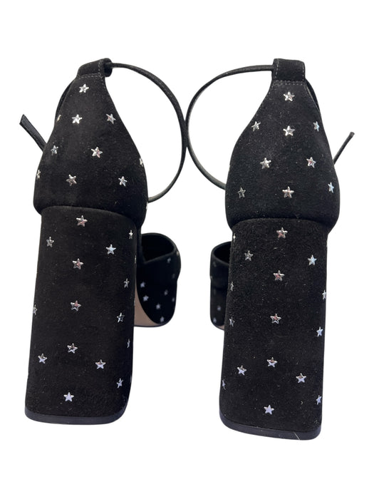 Larroude Shoe Size 10 Black & Silver Suede Ankle Strap stars Block Heel Shoes Black & Silver / 10