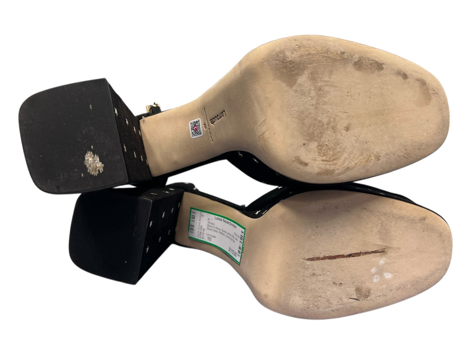 Larroude Shoe Size 10 Black & Silver Suede Ankle Strap stars Block Heel Shoes Black & Silver / 10