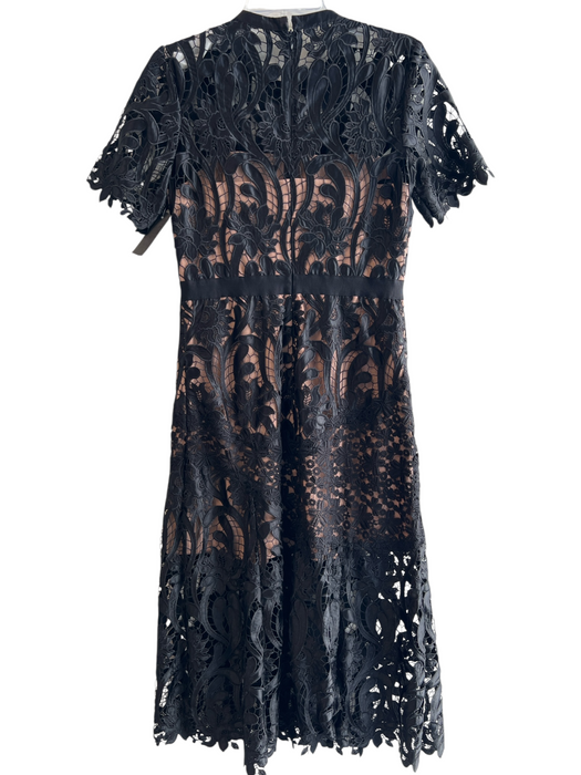 Self Portrait Size 8 Black Polyester Lace Overlay Round Neck Short Sleeve Dress Black / 8