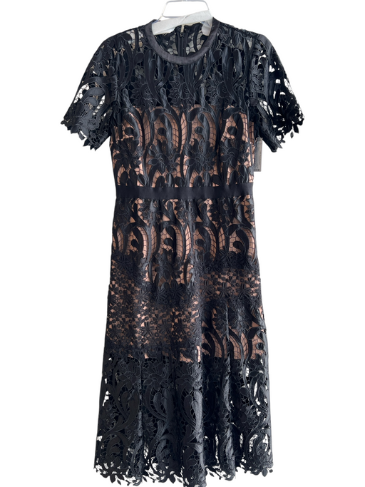 Self Portrait Size 8 Black Polyester Lace Overlay Round Neck Short Sleeve Dress Black / 8