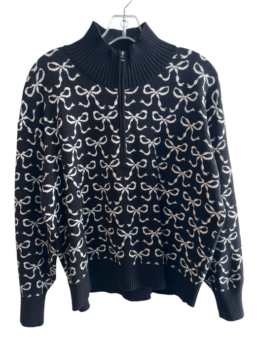 Maeve Size S Black & White Viscose Blend Mock Neck 1/2 Zip Long Sleeve Sweater Black & White / S