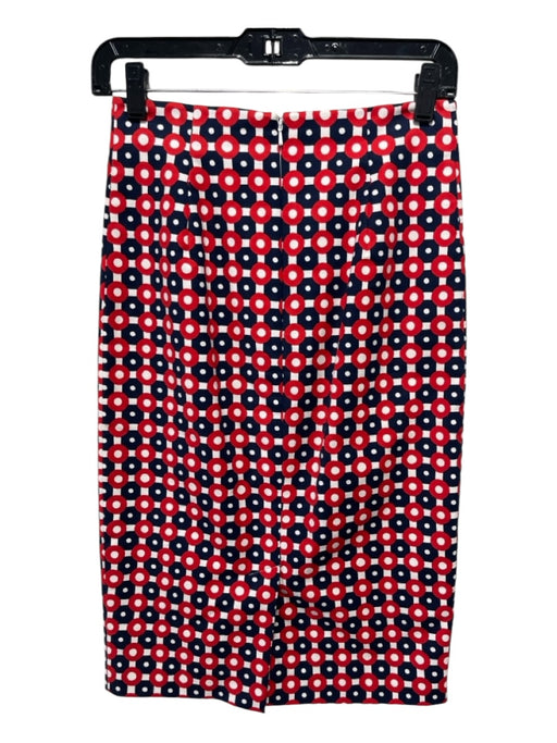 Boden Size 2 Red, Navy & White Cotton Blend Back Zip Geometric High Rise Skirt Red, Navy & White / 2