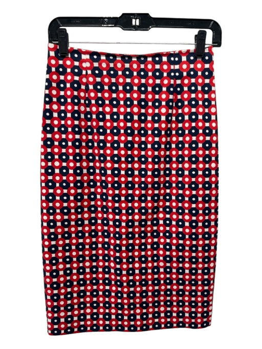 Boden Size 2 Red, Navy & White Cotton Blend Back Zip Geometric High Rise Skirt Red, Navy & White / 2