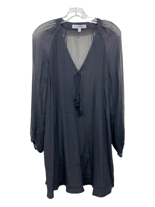 Elizabeth And James Size XS Black Silk Long Sleeve Sheer V Neck Tassel Dress Black / XS