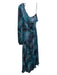 Ramy Brook Size M Black, Blue & Teal Silk Abstract One Shoulder Midi Dress Black, Blue & Teal / M