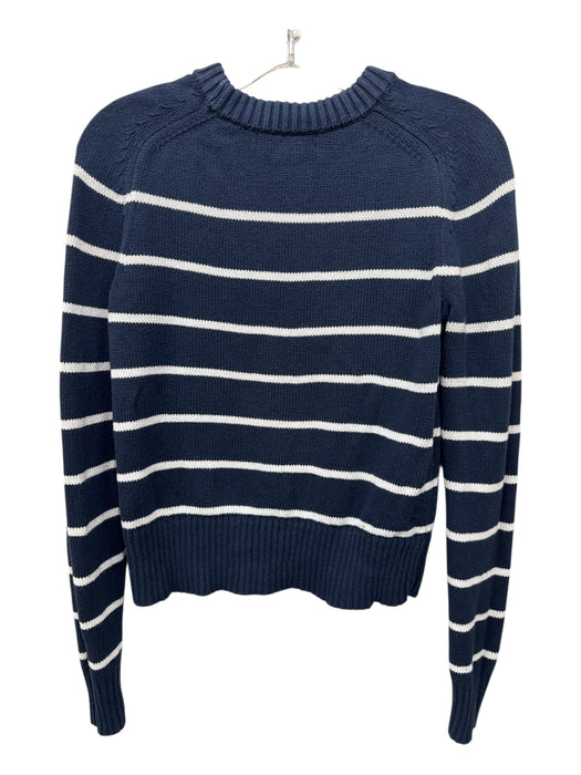 BR Size XXS Navy Blue & White Cotton & Silk Long Sleeve Ribbed Neck Sweater Navy Blue & White / XXS