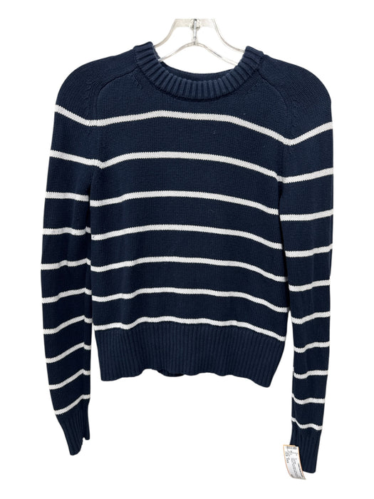BR Size XXS Navy Blue & White Cotton & Silk Long Sleeve Ribbed Neck Sweater Navy Blue & White / XXS