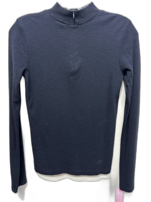 Vince Size S Black Cotton Blend Quarter Zip Mock Neck Long Sleeve Top Black / S