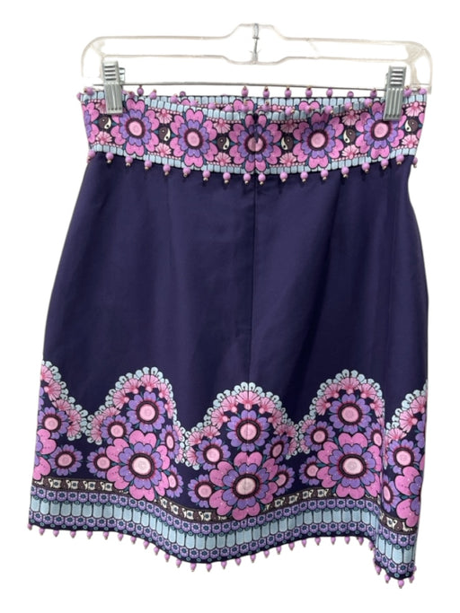 Zimmerman Size 1 Navy, Purple, Multi Cotton & Silk Beaded Floral Print Skirt Navy, Purple, Multi / 1