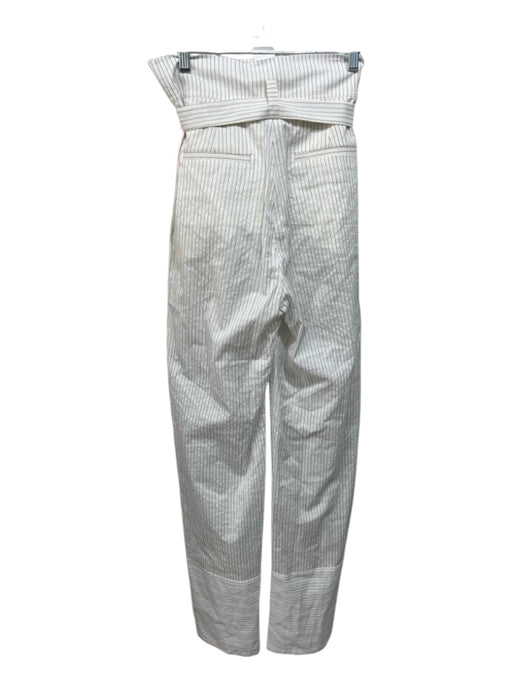 MaxMara Size 6 White & Black Cotton Blend Pinstripe Tie belt Zip & Button Pants White & Black / 6
