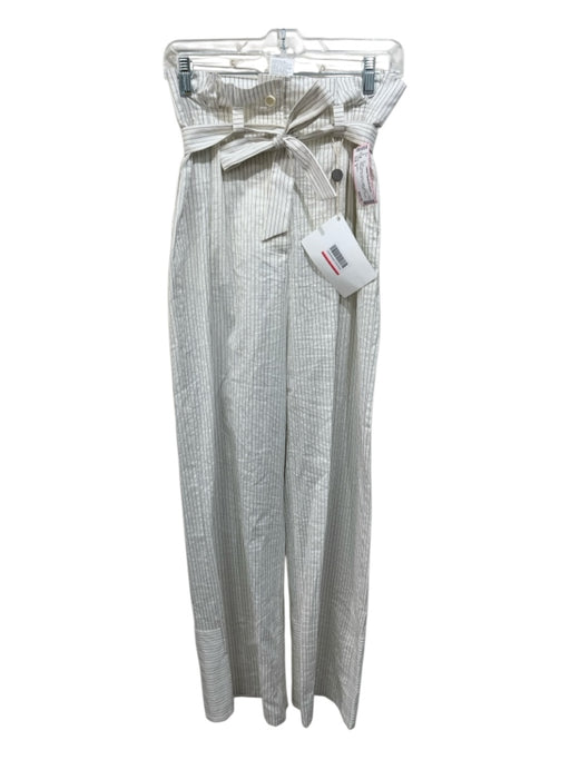 MaxMara Size 6 White & Black Cotton Blend Pinstripe Tie belt Zip & Button Pants White & Black / 6