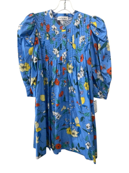 Hunter Bell Size S Blue & Multi Cotton Pintuck Flowers Puff Shoulder Dress Blue & Multi / S